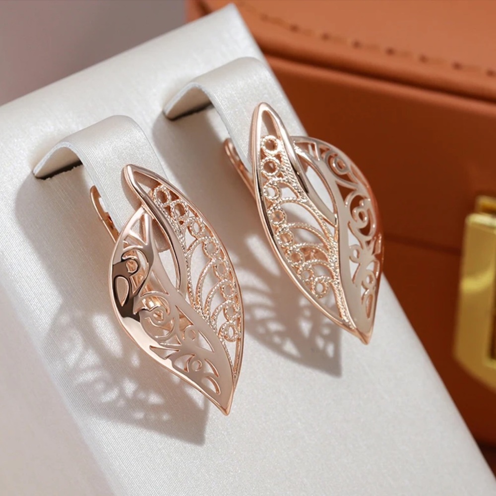 ◾️Rose Gold Plated Hollow Big Drop Earrings